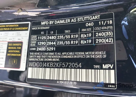 2019 Mercedes-Benz Glc 300 Coupe 4Matic из США, поврежденный, VIN WDC0J4KB2KF572054